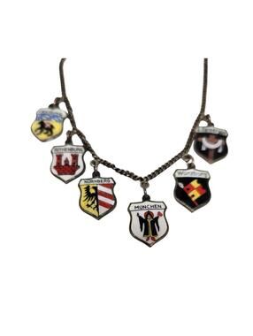 Vintage German City Crest Charm BRACELET, Six Enamel Travel SOUVENIR 800 SILVER